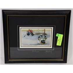 AUTOGRAPHED JOHN NEWBY "HE SCORES" HOCKEY PRINT