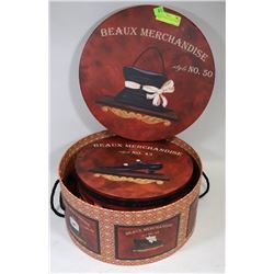 DECORATIVE ROUND HAT/TRINKET BOXES.
