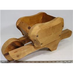 WOODEN WHEEL BARROW LAWN DECORATION.