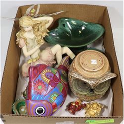 BOX W/LARGE FAIRY FIGURINE, CANDY DISH,