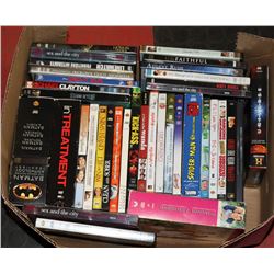 BOX OF ASSORTED DVDS.