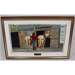 MCAULEY'S LIVERY OIL ON MASONITE 10X18 SIGNED ON