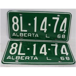 PAIR OF 1968 ALBERTA LICENSE PLATES, NEW.