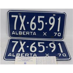 PAIR OF 1970 ALBERTA LICENSE PLATES, NEW.