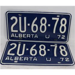 PAIR OF 1972 ALBERTA LICENSE PLATES, NEW.