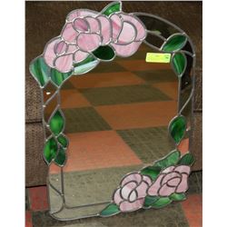 ALBERTA WILDROSE STAINED GLASS MIRROR, 18 X 27