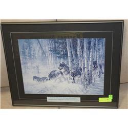 METAL FRAMED WOLF PICTURE SIGNED BY