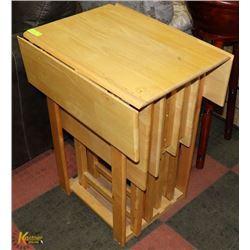 WOODEN COLLAPSIBLE TABLE WITH FOUR NESTING TABLES.