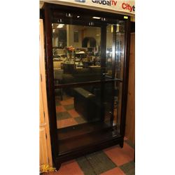 RED STAINED WOODEN CHINA CABINET WITH REAR MIRROR,