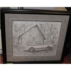 LARGE 60'S GMC PICK UP TRUCK PENCIL DRAWING