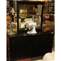 BLACK 6-DRAWER DRESSER W/ROLLER