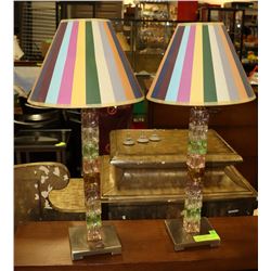 SET OF MULTICOLORED GLASS LAMPS.