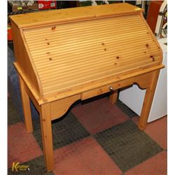 KNOTTY-PINE SOLID WOOD ROLL-TOP DESK