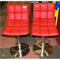 PAIR OF RED HYDRAULIC BAR STOOLS