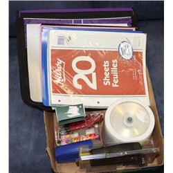 BOX FILLED WITH OFFICE SUPPLIES