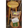 Image 1 : PAIR OF WOODEN STOOLS - 29"H & 24"H