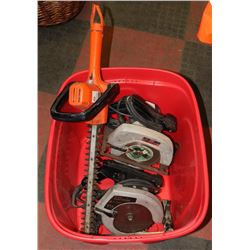 BIN WITH 2 CRAFTSMAN CIRCULAR SAW AND B&D HEDGE