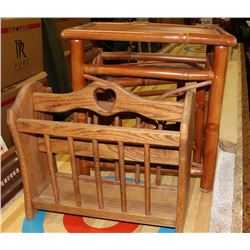 OAK MAGAZINE RACK SOLD WITH 2 BAMBOO STYLE