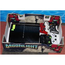 PLAYSTATION 3 WITH 6 HAND CONTROLLERS.