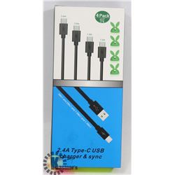 NEW 4 PACK OF 2.4A TYPE-C USB CHARGER/SYNC