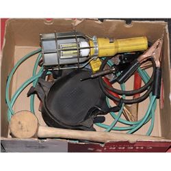 BOX OF ASSORTED TOOLS / LED  LIGHT