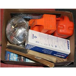 BOX OF AUTOMOTIVE TOOLS & SUPPLIES INCL.