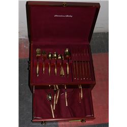 OXFORD HALL FLATWARE SET IN WOODEN BOX.