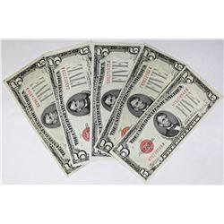 FIVE $5.00 U.S. NOTES