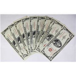 TEN $5.00 U.S. NOTES