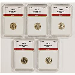 FIVE SUPERB BU MERCURY DIMES