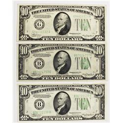 THREE 1934-A $10.00 FEDERAL RESERVE NOTES