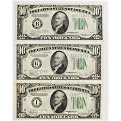 THREE $10.00 FEDERAL RESERVE CHOICE UNC