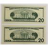 Image 2 : TWO 2001 $20.00 FEDERAL RESERVE STAR NOTES: