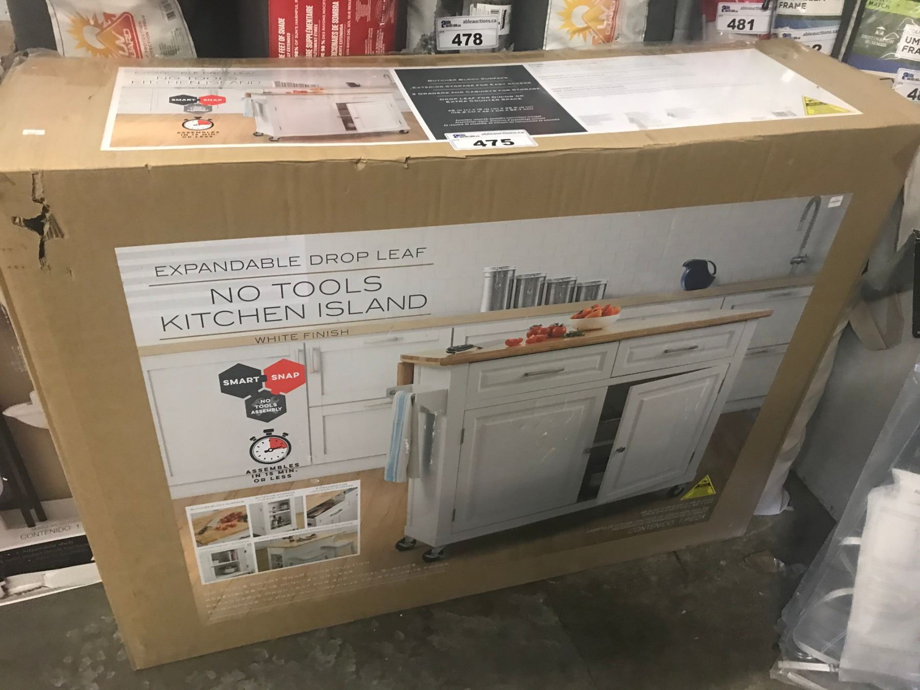 EXPANDABLE DROP LEAF NO TOOLS KITCHEN ISLAND