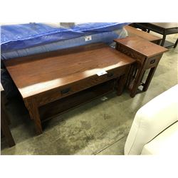 RED OAK SOLID WOOD COFFEE TABLE AND MATCHING END TABLE