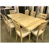 Image 1 : LIGHT MAPLE SOLID WOOD 8' X 3' DINING TABLE WITH LEAF, AND SET OF 8 WEATHERED OAK PADDED DINING