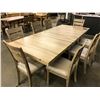 Image 2 : LIGHT MAPLE SOLID WOOD 8' X 3' DINING TABLE WITH LEAF, AND SET OF 8 WEATHERED OAK PADDED DINING