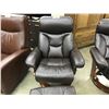 Image 2 : DARK BROWN, TUFTED LEATHER SWIVEL ARM CHAIR WITH MATCHING OTTOMAN AND ADJUSTABLE HEADREST