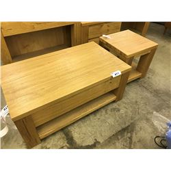 MEDIUM OAK 3' X 2' COFFEE TABLE, COMES WITH 2 END TABLES