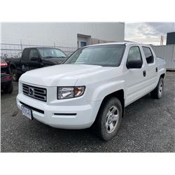 2007 HONDA RIDGELINE, PICKUP, WHITE, GAS, AUTOMATIC, VIN#2HYK16427H001908, 207,065KMS