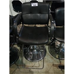 LEATHERETTE AND CHROME HYDRAULIC BARBER'S CHAIR