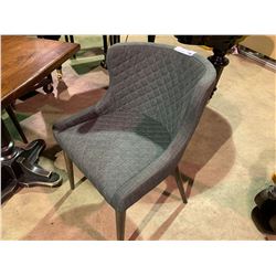 GREY TUFTED CLOTH CHAIR WITH WOOD LEGS