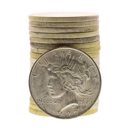 Roll of (20) Brilliant Uncirculated 1922 $1 Peace Silver Dollar Coins