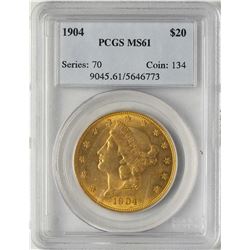 1904 $20 Liberty Head Double Eagle Gold Coin PCGS MS61