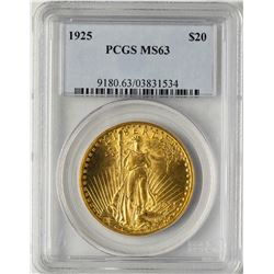 1925 $20 St. Gaudens Double Eagle Gold Coin PCGS MS63
