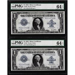 (2) Consecutive 1923 $1 Silver Certificate Note Fr.238 PMG Choice Uncirculated 64EPQ