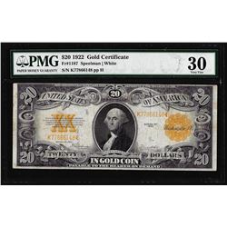 1922 $20 Gold Certificate Note Fr.1187 PMG Very Fine 30