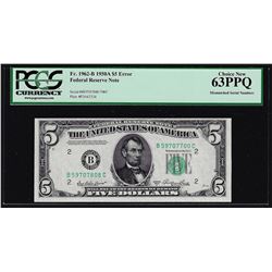 1950A $5 Federal Reserve Note Mismatched Serial Number ERROR PCGS Choice New 63PPQ