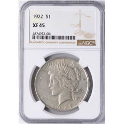 1922 $1 Peace Silver Dollar Coin NGC XF45