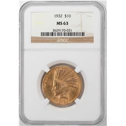 1932 $10 Indian Head Eagle Gold Coin NGC MS63
